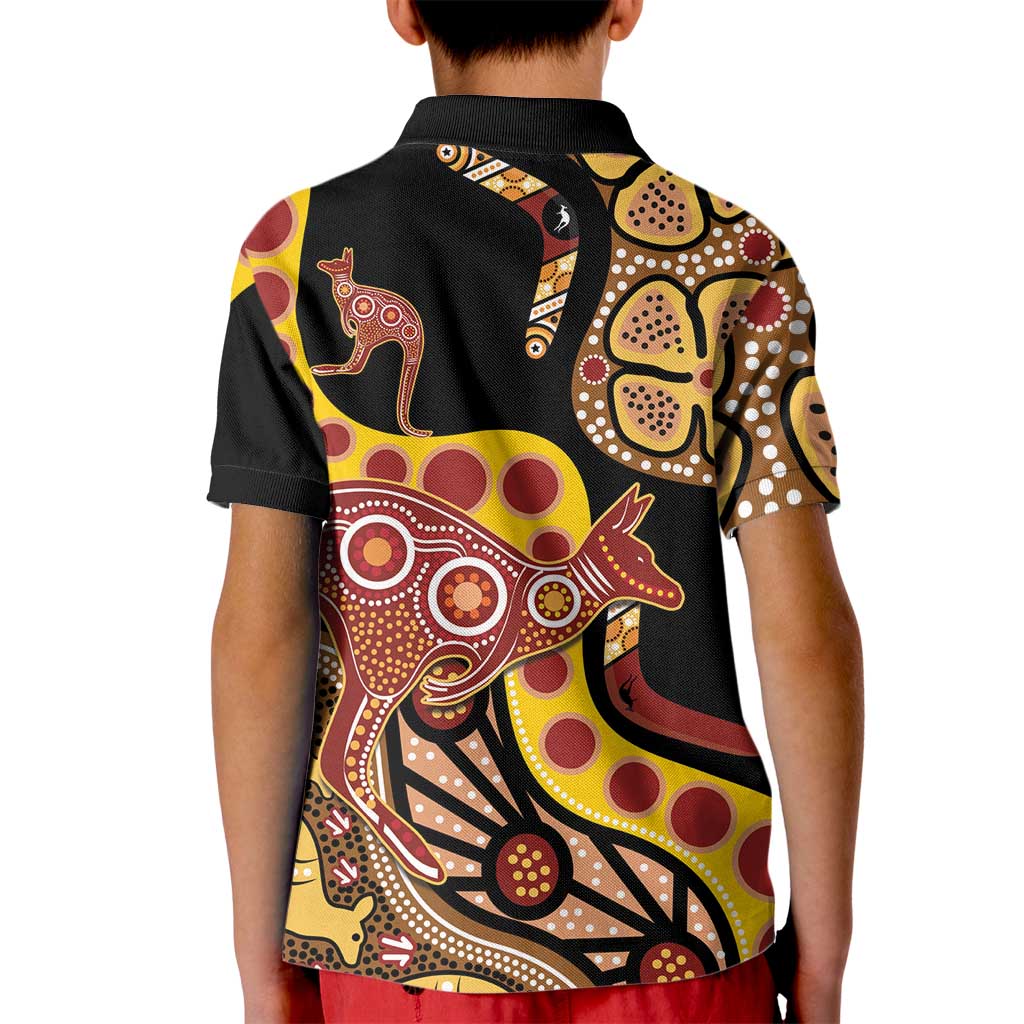 Kangaroo Australia Kid Polo Shirt Aussie Aboriginal Dot Art