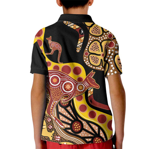 Kangaroo Australia Kid Polo Shirt Aussie Aboriginal Dot Art