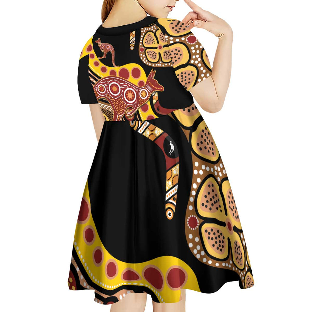 Kangaroo Australia Kid Short Sleeve Dress Aussie Aboriginal Dot Art
