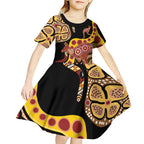 Kangaroo Australia Kid Short Sleeve Dress Aussie Aboriginal Dot Art