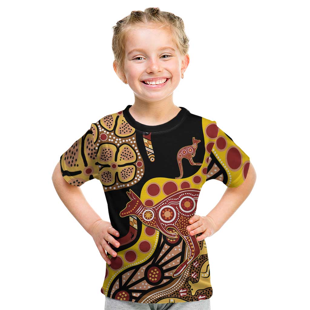 Kangaroo Australia Kid T Shirt Aussie Aboriginal Dot Art