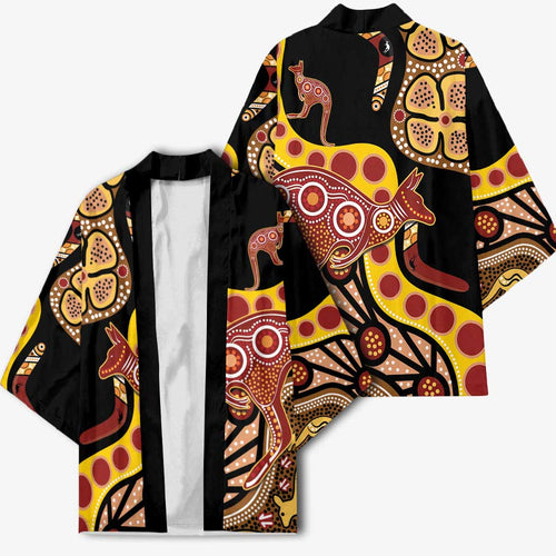Kangaroo Australia Kimono Aussie Aboriginal Dot Art