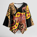 Kangaroo Australia Kimono Sleeve Blouse Aussie Aboriginal Dot Art