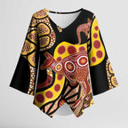 Kangaroo Australia Kimono Sleeve Blouse Aussie Aboriginal Dot Art