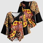 Kangaroo Australia Kimono Sleeve Blouse Aussie Aboriginal Dot Art