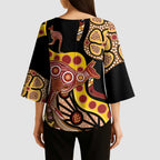 Kangaroo Australia Kimono Sleeve Blouse Aussie Aboriginal Dot Art