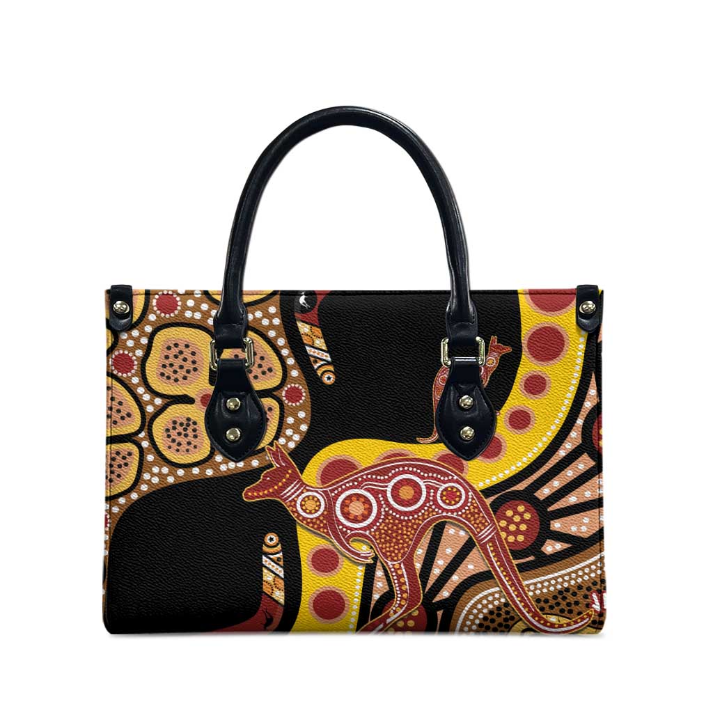 Kangaroo Australia Leather Bag Aussie Aboriginal Dot Art