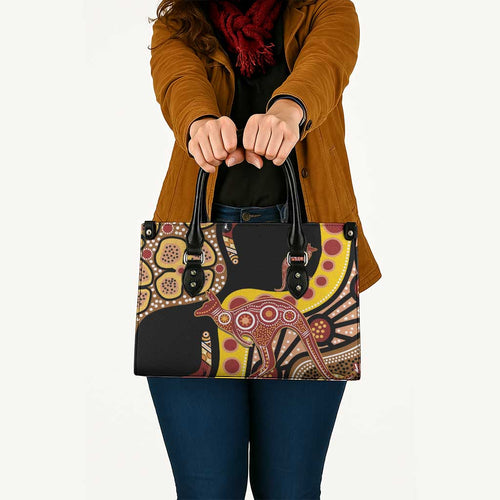 Kangaroo Australia Leather Bag Aussie Aboriginal Dot Art