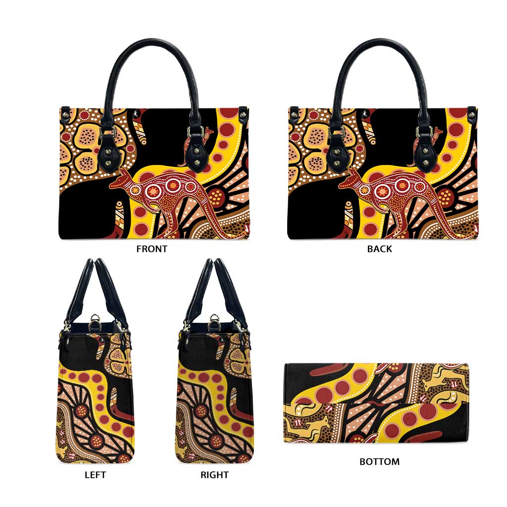 Kangaroo Australia Leather Bag Aussie Aboriginal Dot Art