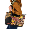 Kangaroo Australia Leather Tote Bag Aussie Aboriginal Dot Art