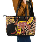 Kangaroo Australia Leather Tote Bag Aussie Aboriginal Dot Art