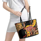 Kangaroo Australia Leather Tote Bag Aussie Aboriginal Dot Art