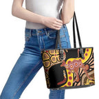 Kangaroo Australia Leather Tote Bag Aussie Aboriginal Dot Art