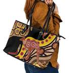 Kangaroo Australia Leather Tote Bag Aussie Aboriginal Dot Art