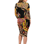 Kangaroo Australia Long Sleeve Bodycon Dress Aussie Aboriginal Dot Art