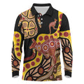 Kangaroo Australia Long Sleeve Polo Shirt Aussie Aboriginal Dot Art