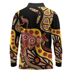 Kangaroo Australia Long Sleeve Polo Shirt Aussie Aboriginal Dot Art