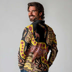 Kangaroo Australia Long Sleeve Polo Shirt Aussie Aboriginal Dot Art