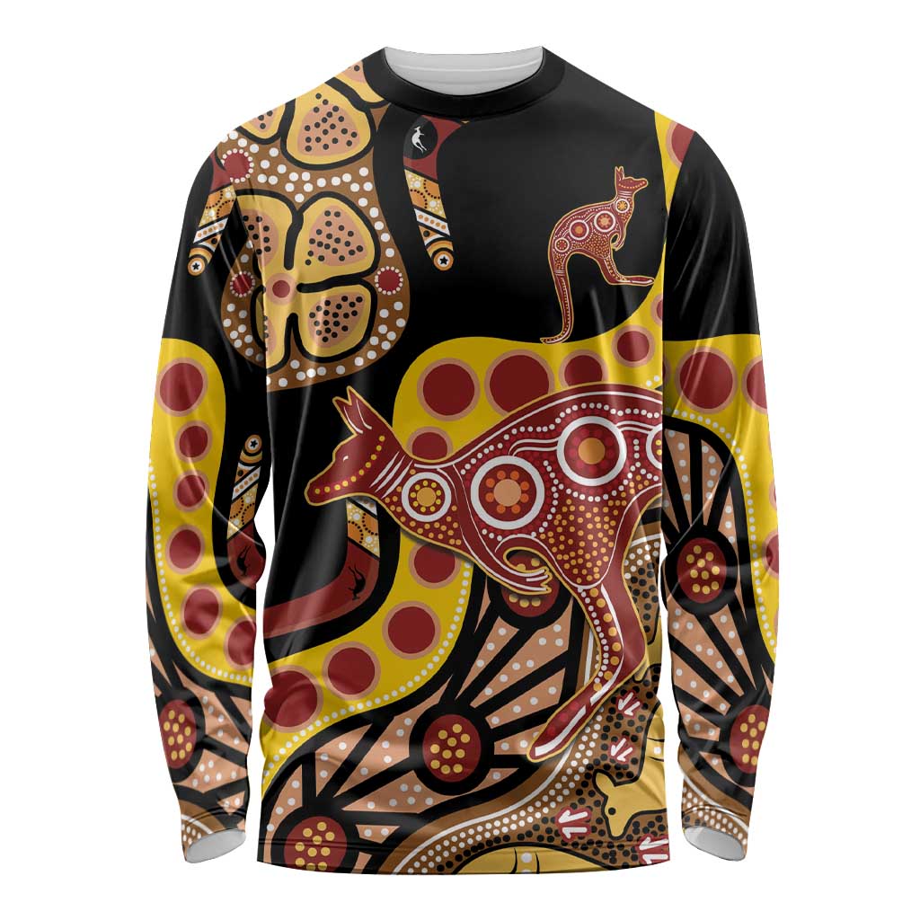 Kangaroo Australia Long Sleeve Shirt Aussie Aboriginal Dot Art