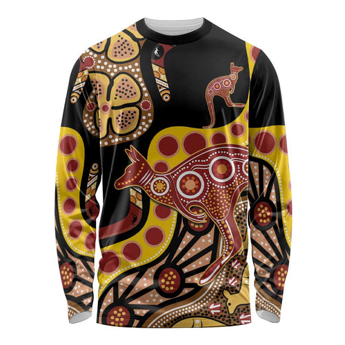 Kangaroo Australia Long Sleeve Shirt Aussie Aboriginal Dot Art