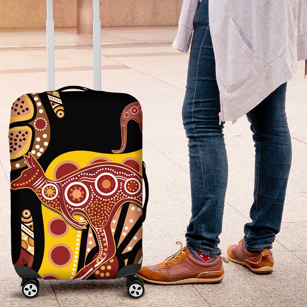 Kangaroo Australia Luggage Cover Aussie Aboriginal Dot Art