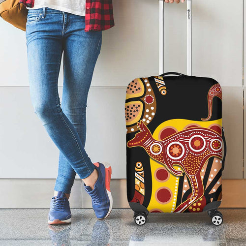 Kangaroo Australia Luggage Cover Aussie Aboriginal Dot Art