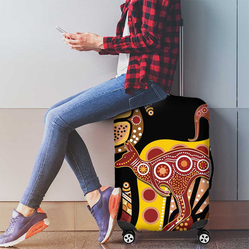Kangaroo Australia Luggage Cover Aussie Aboriginal Dot Art