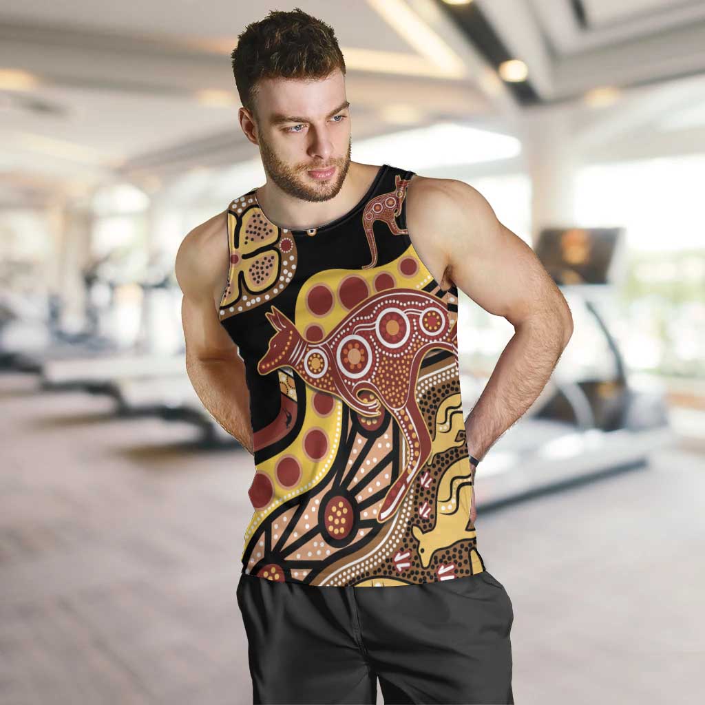 Kangaroo Australia Men Tank Top Aussie Aboriginal Dot Art