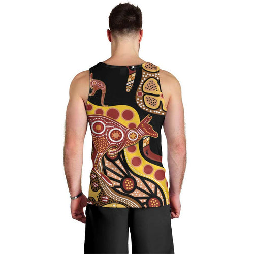 Kangaroo Australia Men Tank Top Aussie Aboriginal Dot Art