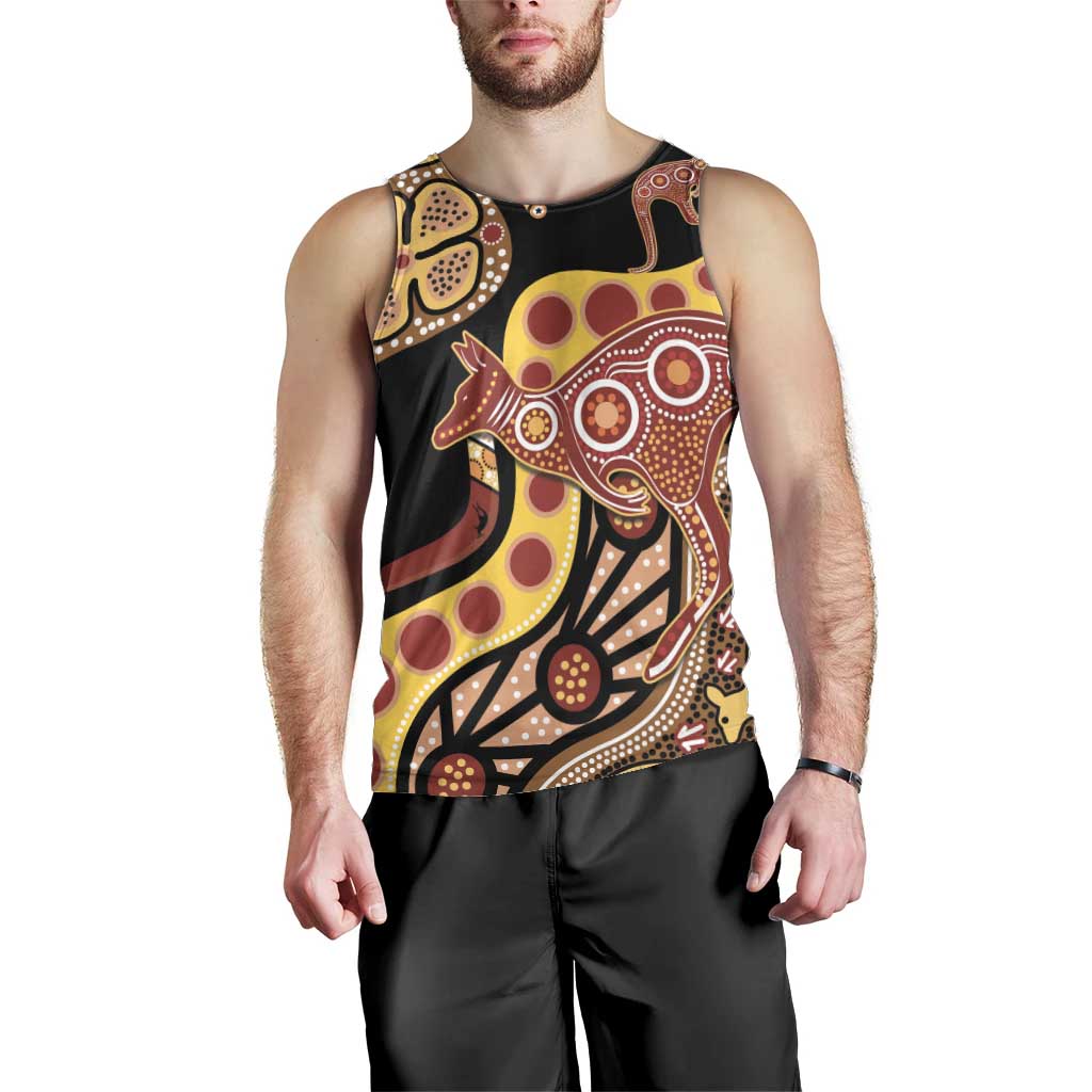 Kangaroo Australia Men Tank Top Aussie Aboriginal Dot Art
