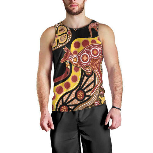 Kangaroo Australia Men Tank Top Aussie Aboriginal Dot Art