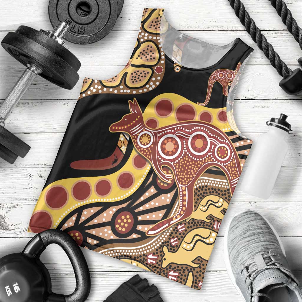 Kangaroo Australia Men Tank Top Aussie Aboriginal Dot Art