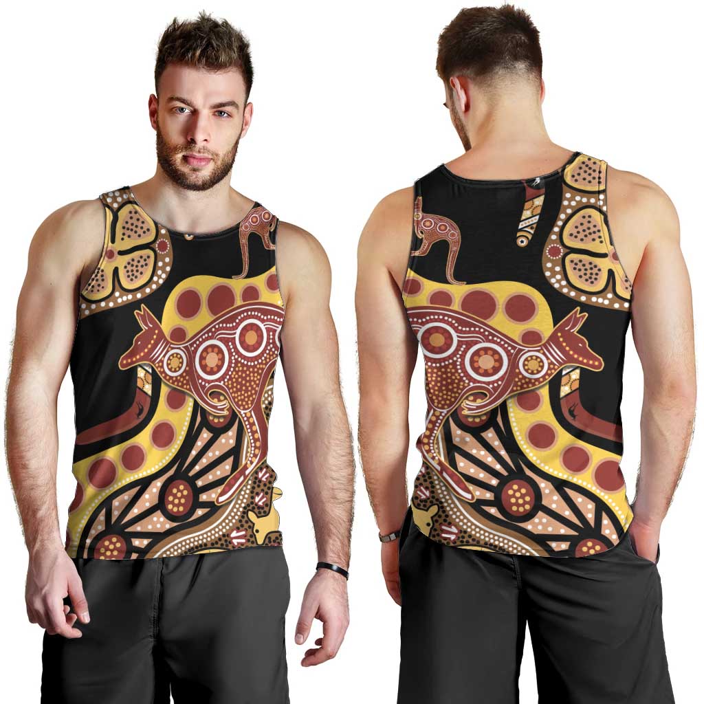 Kangaroo Australia Men Tank Top Aussie Aboriginal Dot Art