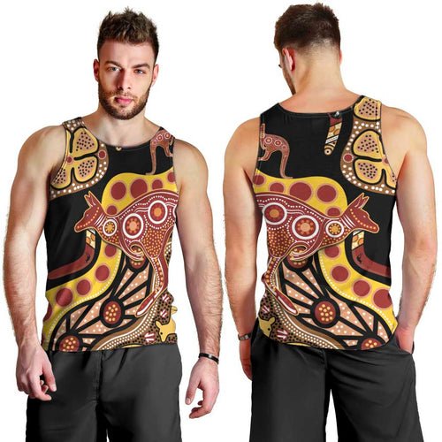 Kangaroo Australia Men Tank Top Aussie Aboriginal Dot Art