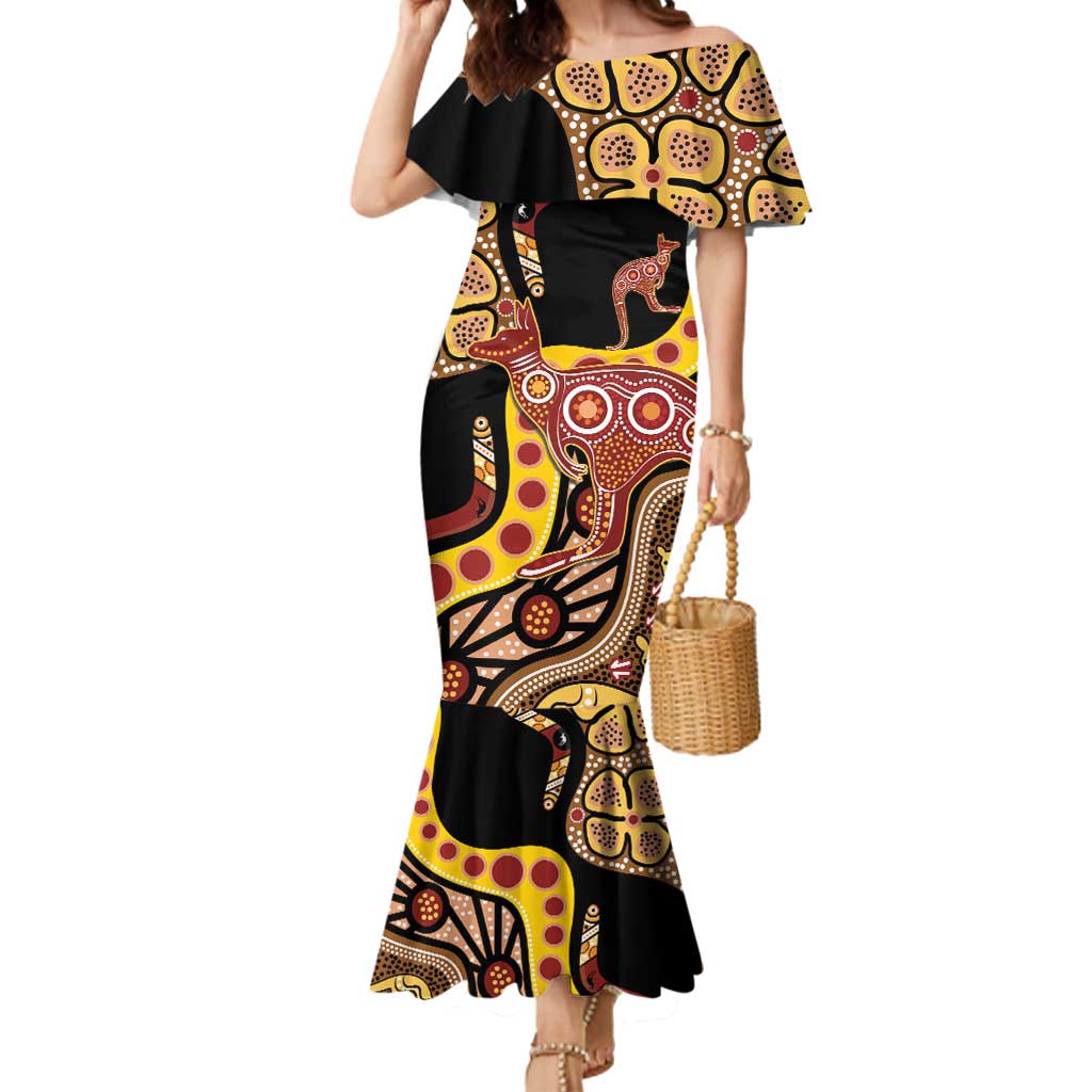 Kangaroo Australia Mermaid Dress Aussie Aboriginal Dot Art
