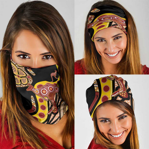 Kangaroo Australia Neck Gaiter Aussie Aboriginal Dot Art