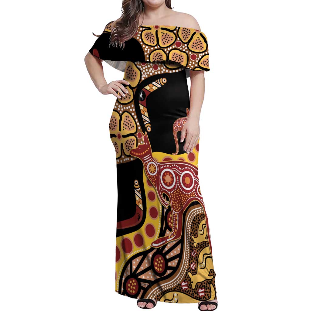 Kangaroo Australia Off Shoulder Maxi Dress Aussie Aboriginal Dot Art