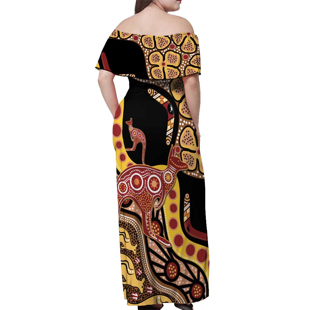 Kangaroo Australia Off Shoulder Maxi Dress Aussie Aboriginal Dot Art