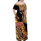 Kangaroo Australia Off Shoulder Maxi Dress Aussie Aboriginal Dot Art