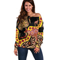 Kangaroo Australia Off Shoulder Sweater Aussie Aboriginal Dot Art