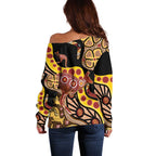 Kangaroo Australia Off Shoulder Sweater Aussie Aboriginal Dot Art