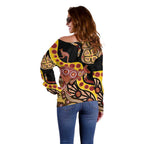 Kangaroo Australia Off Shoulder Sweater Aussie Aboriginal Dot Art
