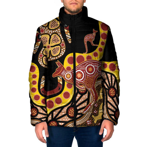 Kangaroo Australia Padded Jacket Aussie Aboriginal Dot Art