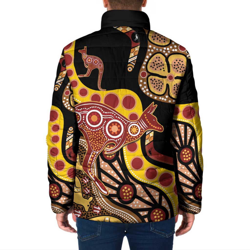 Kangaroo Australia Padded Jacket Aussie Aboriginal Dot Art