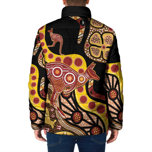 Kangaroo Australia Padded Jacket Aussie Aboriginal Dot Art