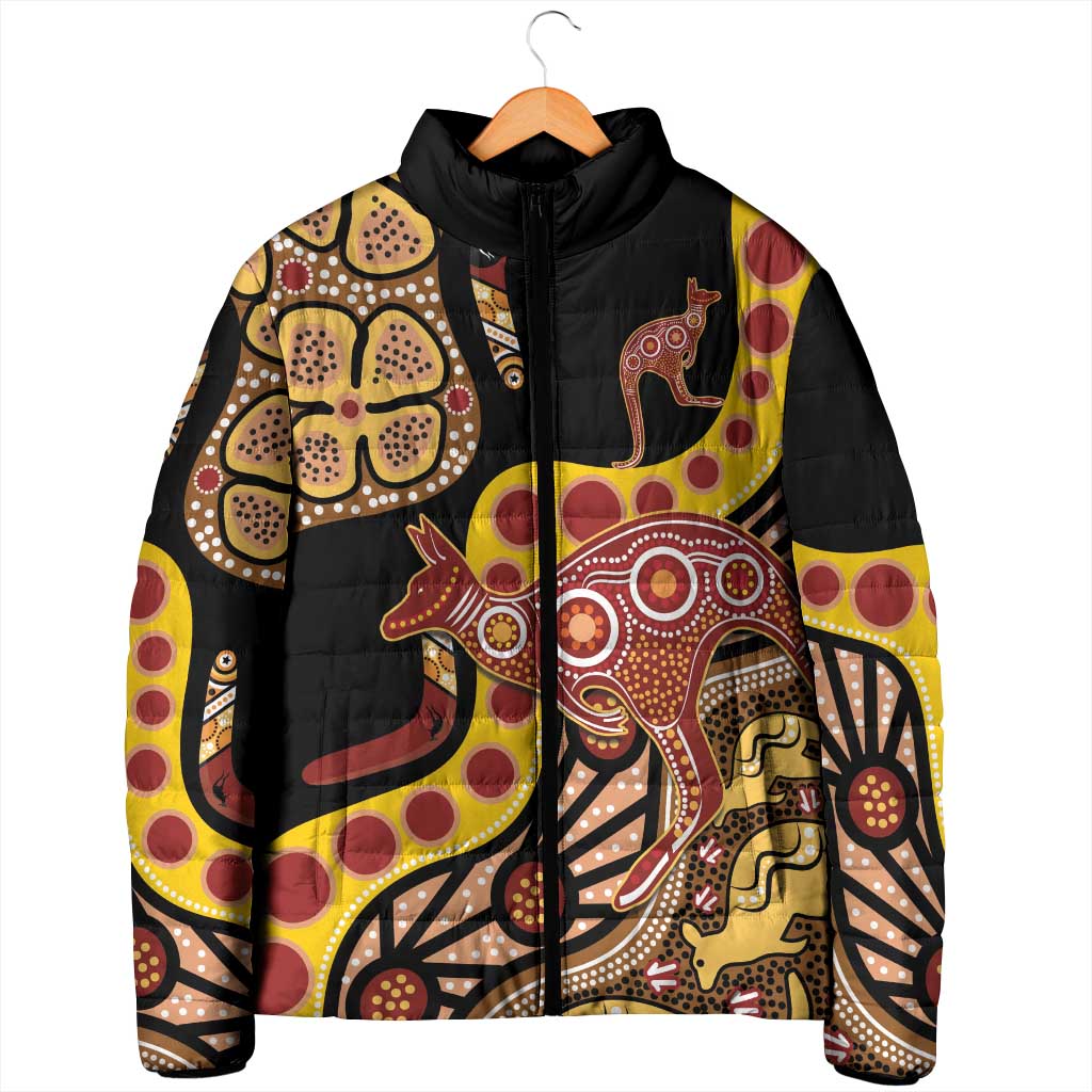 Kangaroo Australia Padded Jacket Aussie Aboriginal Dot Art