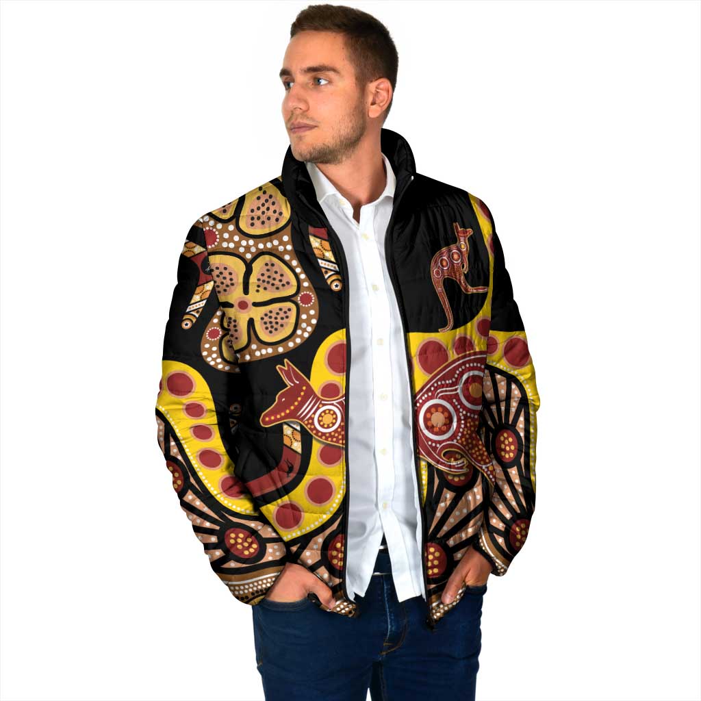 Kangaroo Australia Padded Jacket Aussie Aboriginal Dot Art