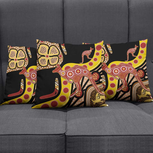 Kangaroo Australia Pillow Cover Aussie Aboriginal Dot Art