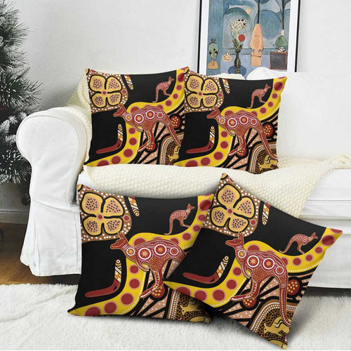 Kangaroo Australia Pillow Cover Aussie Aboriginal Dot Art