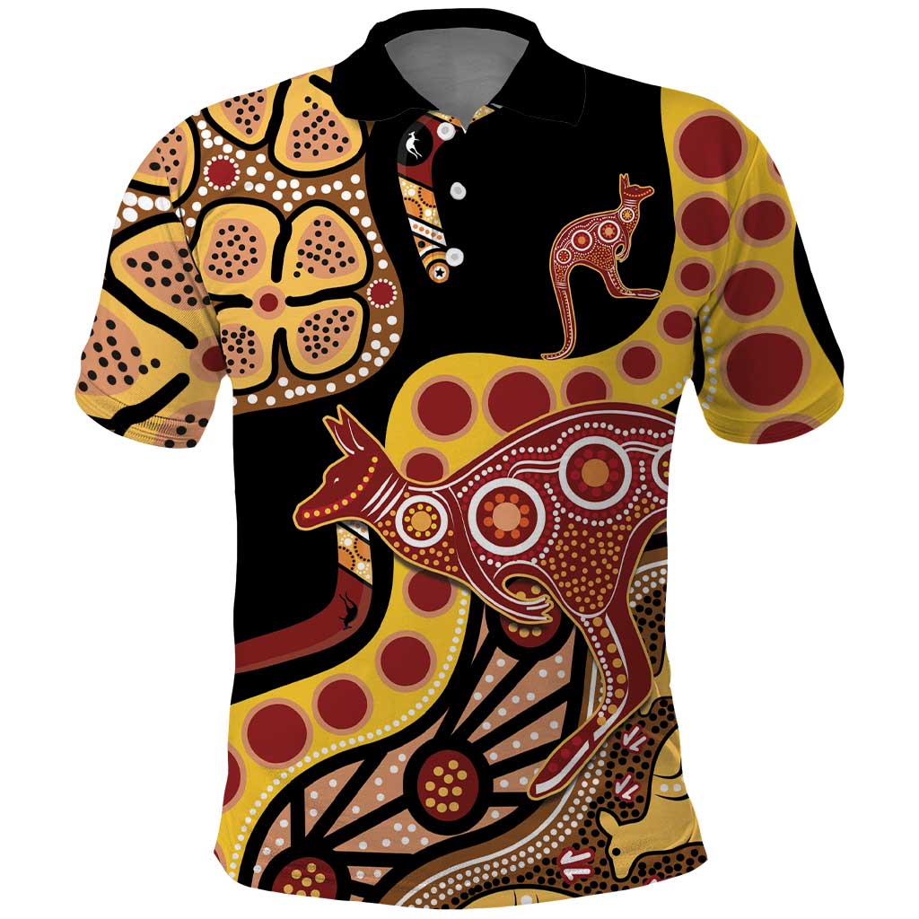Kangaroo Australia Polo Shirt Aussie Aboriginal Dot Art